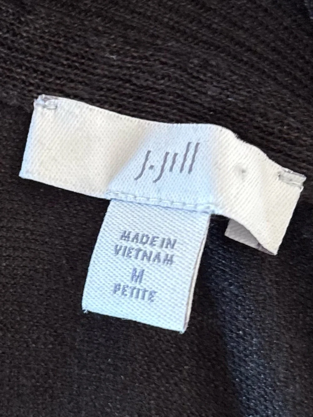 J Jill Linen Duster Vest Cardigan Pockets Long Black Open Front Knit M Petite